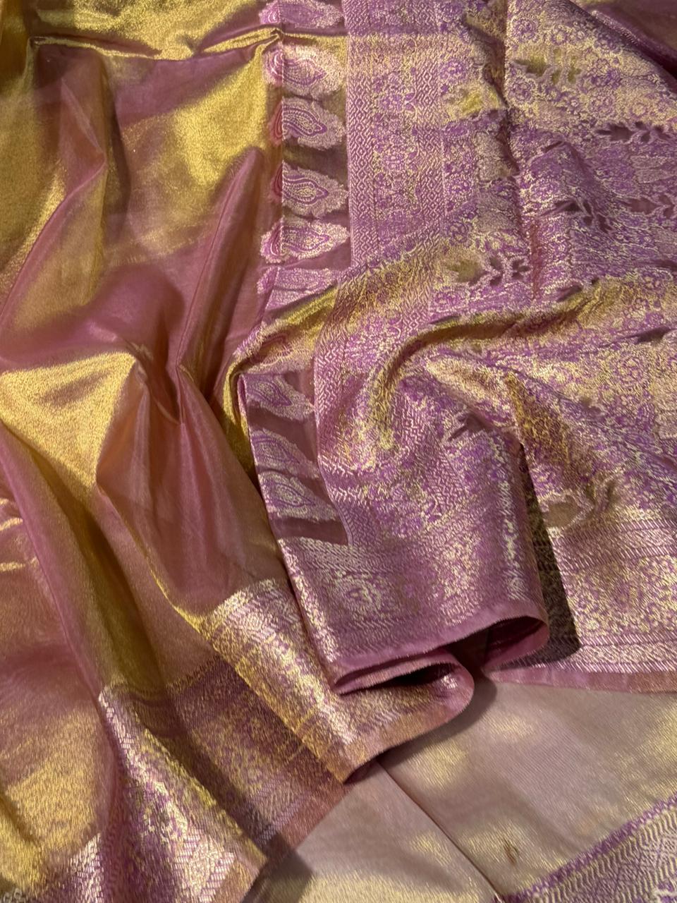 Dhoop Chaon Pink Kora Tissue Embossed Banarasi Saree