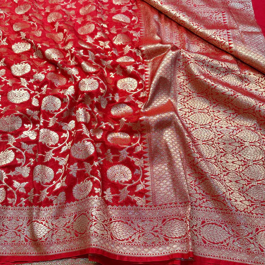 Bright Red Georgette Katan Silk