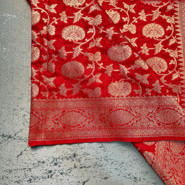 Bright Red Georgette Katan Silk