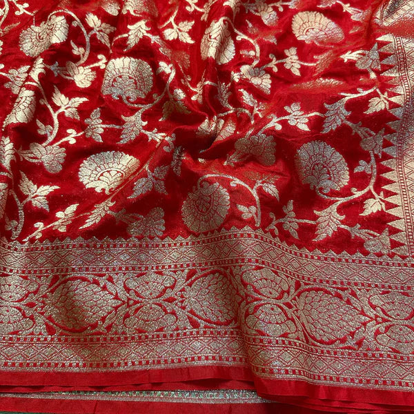 Bright Red Georgette Katan Silk