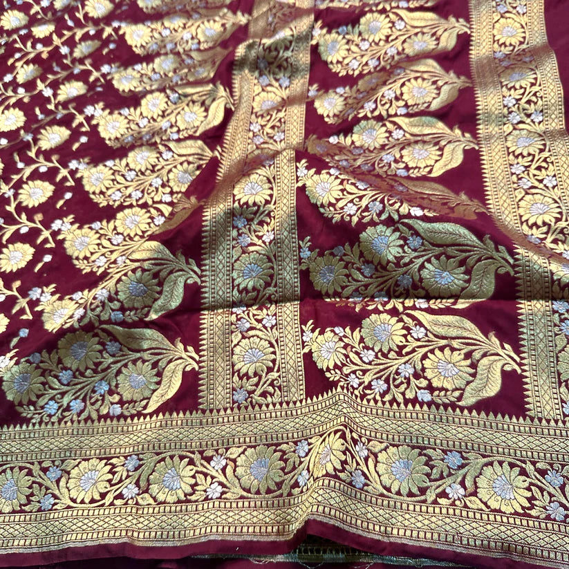 Maroon Katan Silk Tilfi Handloom Banarasi