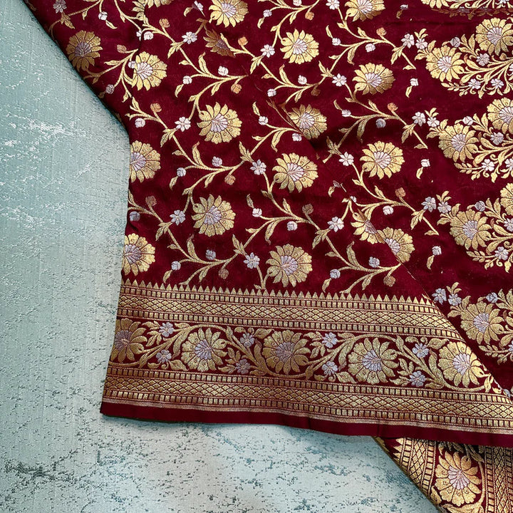 Maroon Katan Silk Tilfi Handloom Banarasi