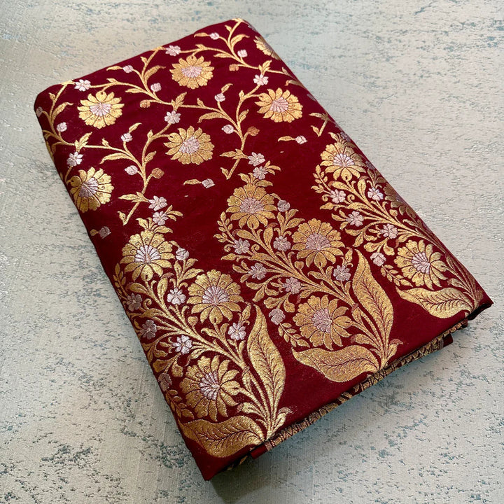 Maroon Katan Silk Tilfi Handloom Banarasi