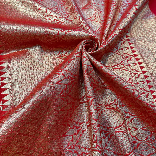 Bright Red Georgette Katan Silk