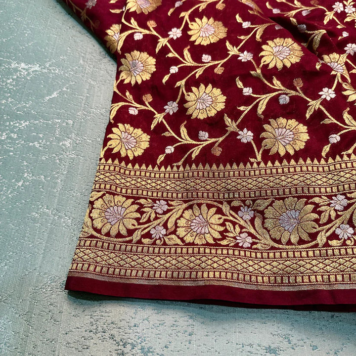 Maroon Katan Silk Tilfi Handloom Banarasi