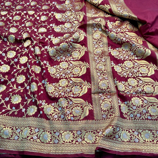 Maroon Katan Silk Tilfi Handloom Banarasi