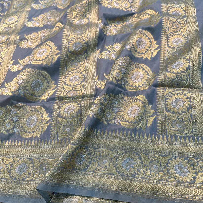 Light Grey Katan Silk Tilfi Handloom Banarasi