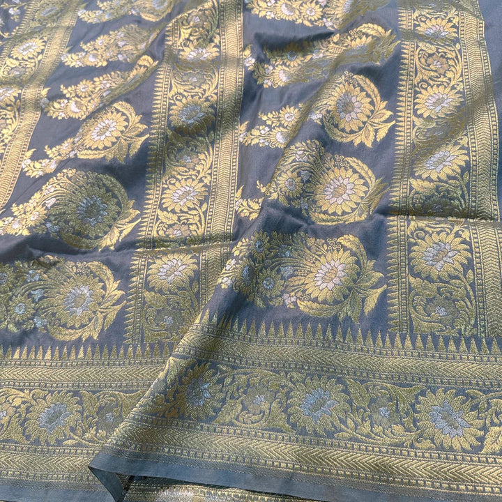 Light Grey Katan Silk Tilfi Handloom Banarasi