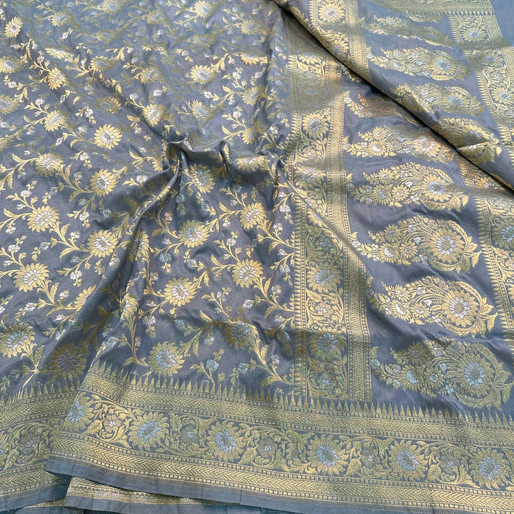 Light Grey Katan Silk Tilfi Handloom Banarasi