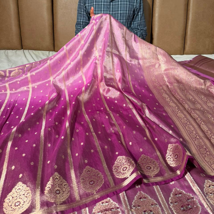 Ombré pink soft breathable tissue Banarasi saree