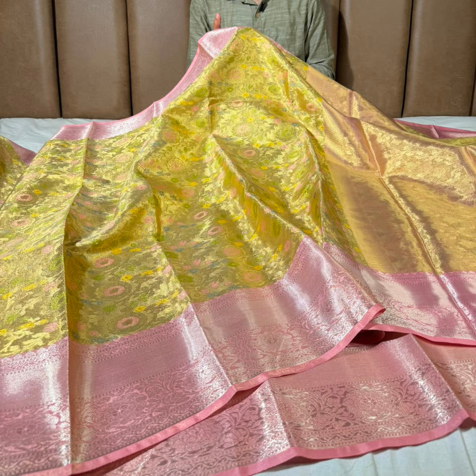 Gold Meenakari Vaskat Tissue Silk Banarasi Saree