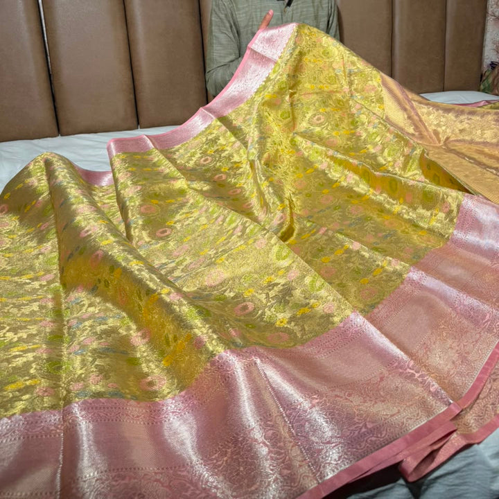 Gold Meenakari Vaskat Tissue Silk Banarasi Saree