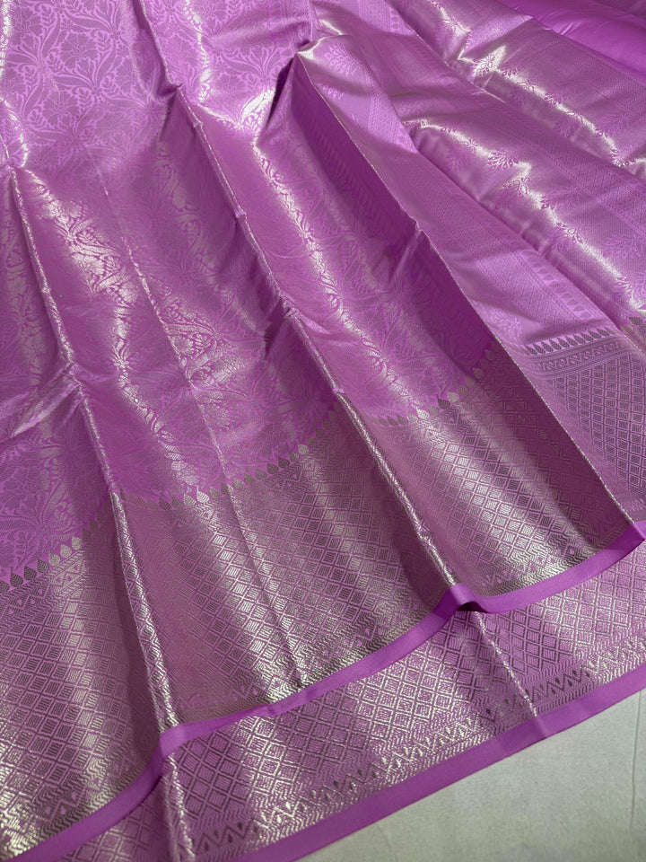 lavandar kanchipuram tissue silk saree with rich pallu