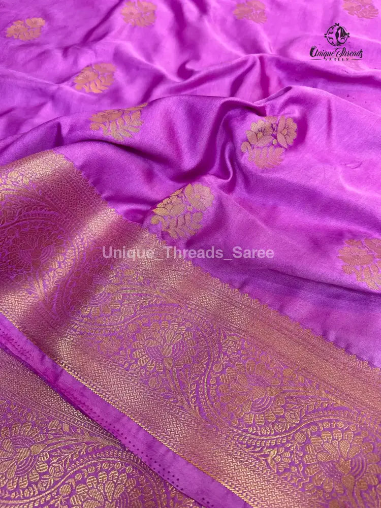 Light Purple Mashru Katan Zari Buta Banarasi Saree