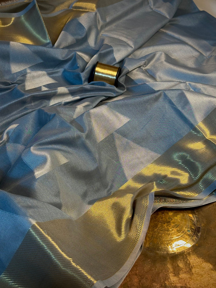 Light Grey Cotton Temple Buta Saree