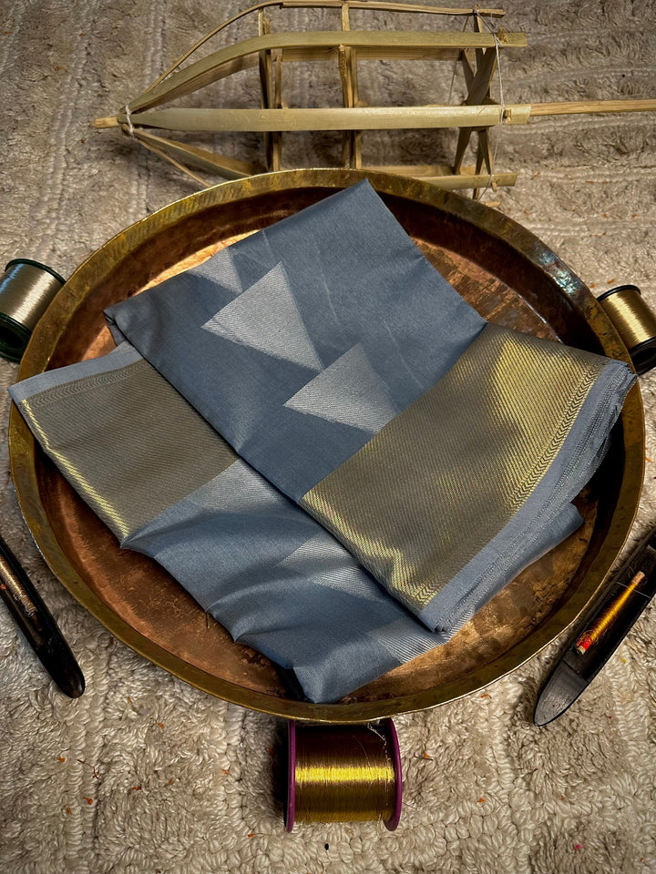Light Grey Cotton Temple Buta Saree