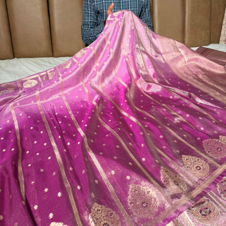 Ombré pink soft breathable tissue Banarasi saree