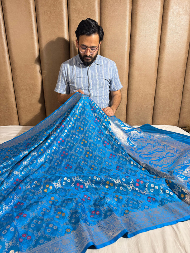 Rare Blue Shade Mashru Katan Silk Saree