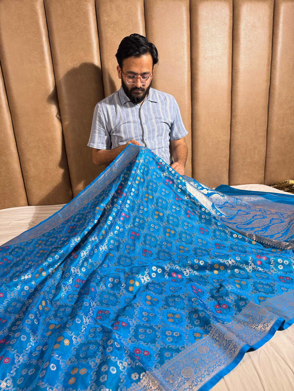 Rare Blue Shade Mashru Katan Silk Saree