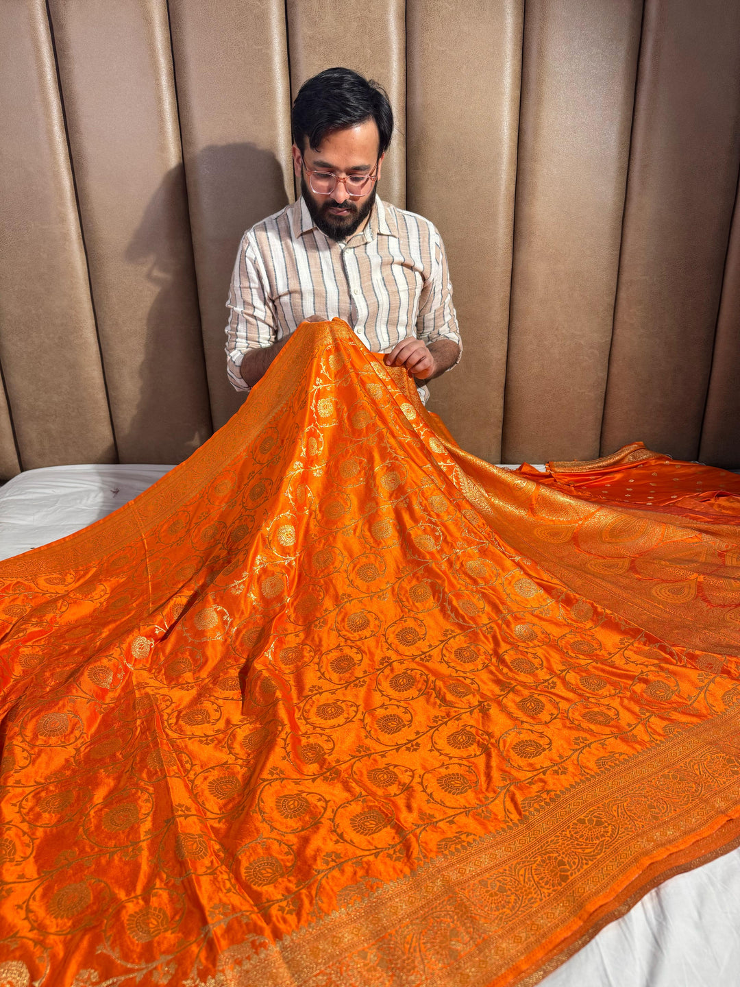 Fanta Orange Shade Mashru Katan Silk Saree