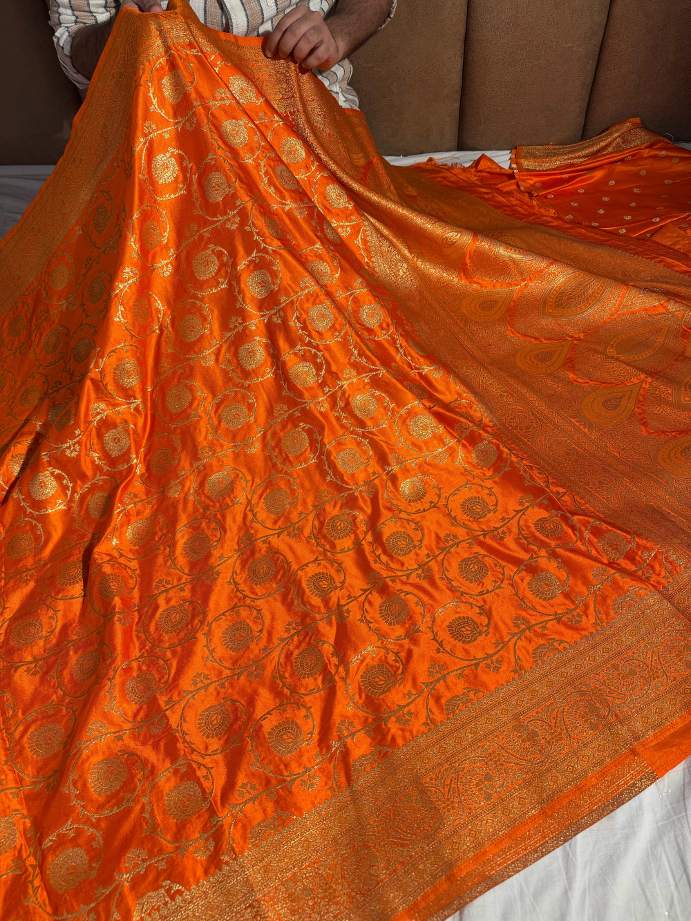 Fanta Orange Shade Mashru Katan Silk Saree