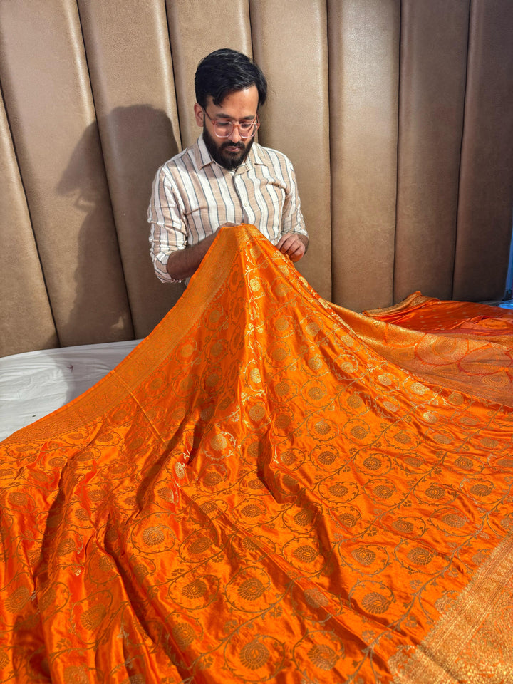 Fanta Orange Shade Mashru Katan Silk Saree