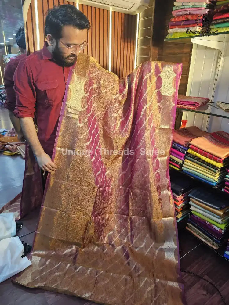 Mauve Pink Crush Tissue Silk Banarasi Saree