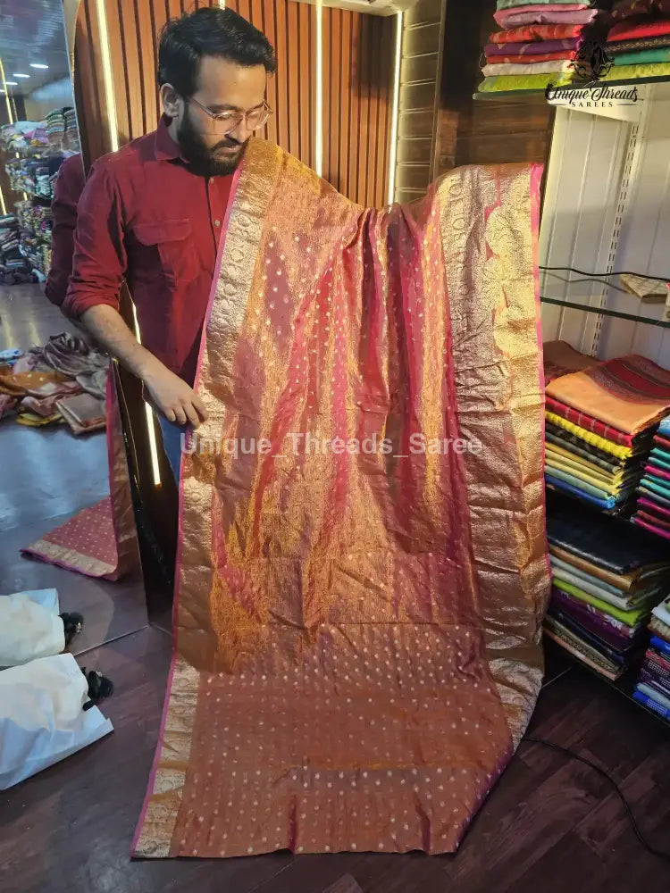 Mauve Pink Crush Tissue Silk Banarasi Saree