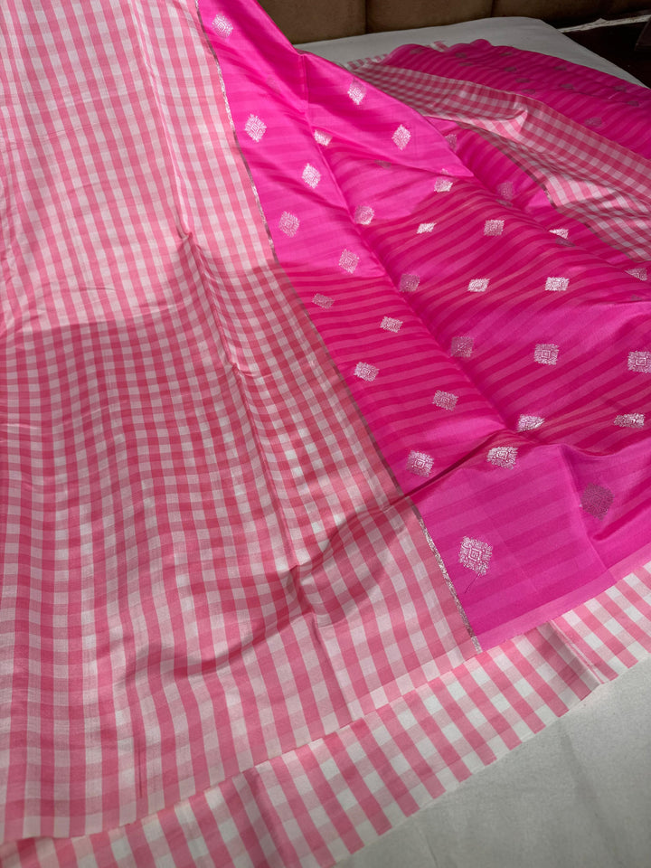 nayanthara mam inspired check katan tissue saree with rich pallu