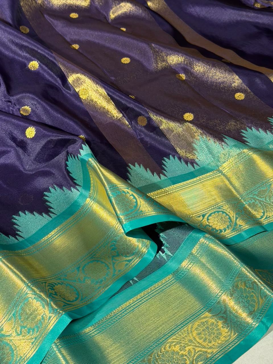 Ouda Blue Soft Banarasi Silk Temple Border Saree 