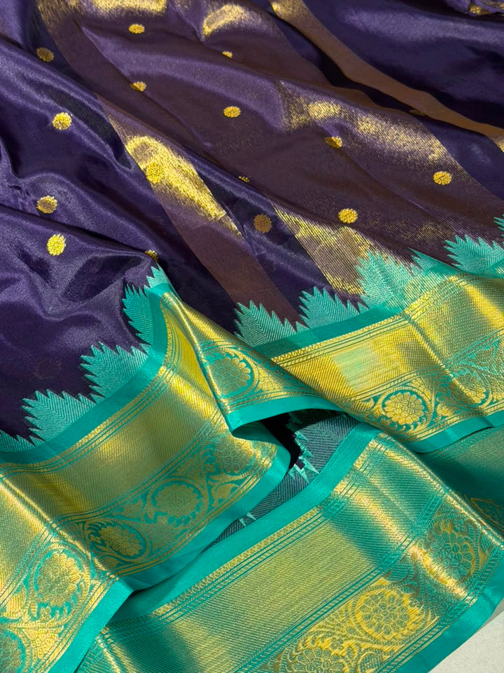 Ouda Blue Soft Banarasi Silk Temple Border Saree 