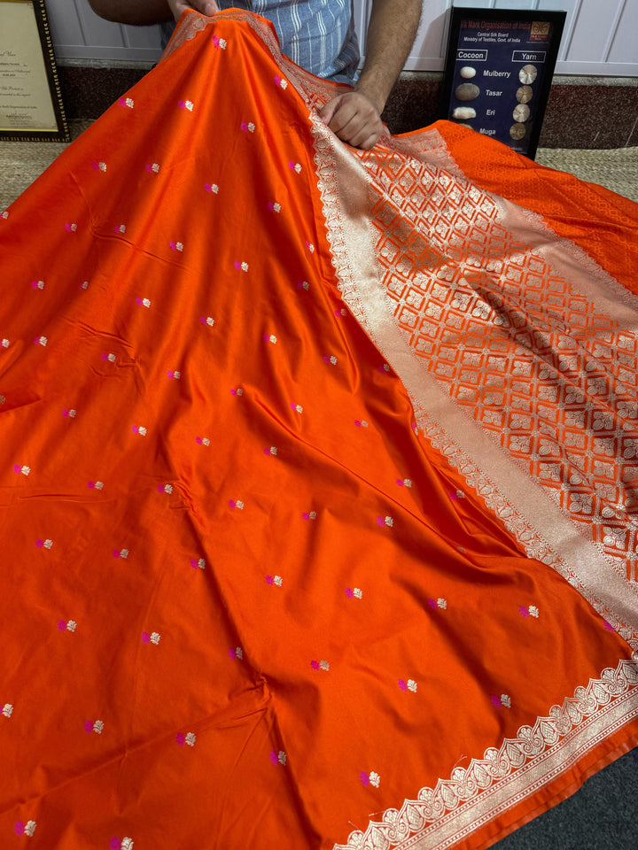 Fanta Orange Shade Mashru Katan Silk Saree