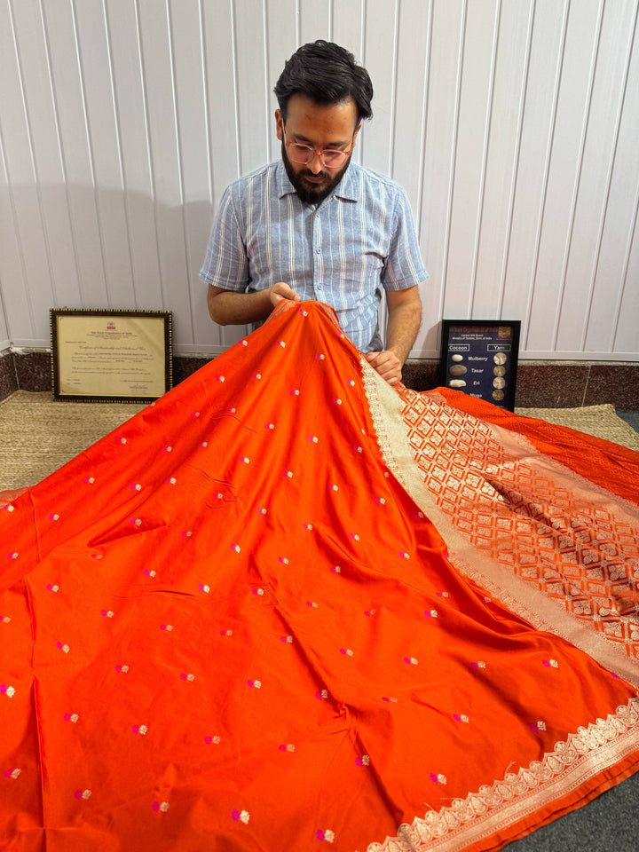 Fanta Orange Shade Mashru Katan Silk Saree