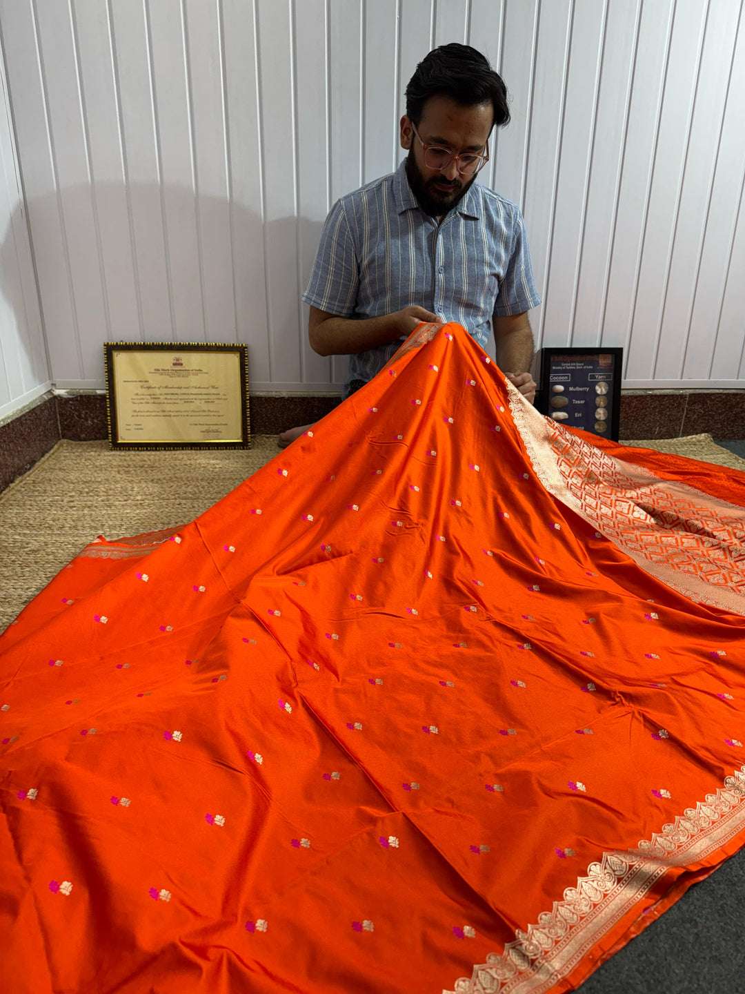 Fanta Orange Shade Mashru Katan Silk Saree