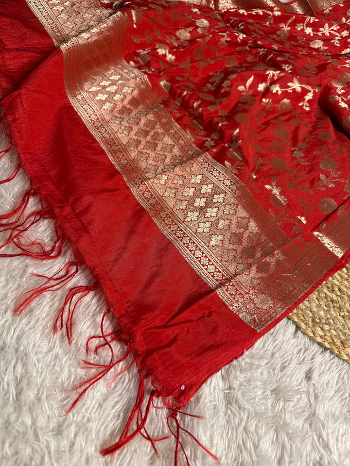 Red Chinia silk premium handwork Banarasi suit
