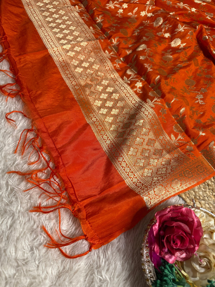 Bright Orange Chinia Silk Premium Banarasi Suit