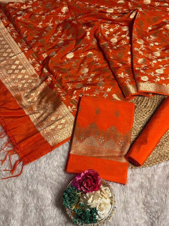 Bright Orange Chinia Silk Premium Banarasi Suit