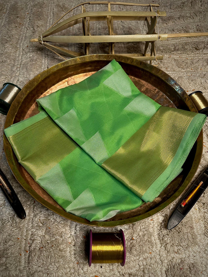 Parrot Green Temple Buta Cotton Banarasi Saree