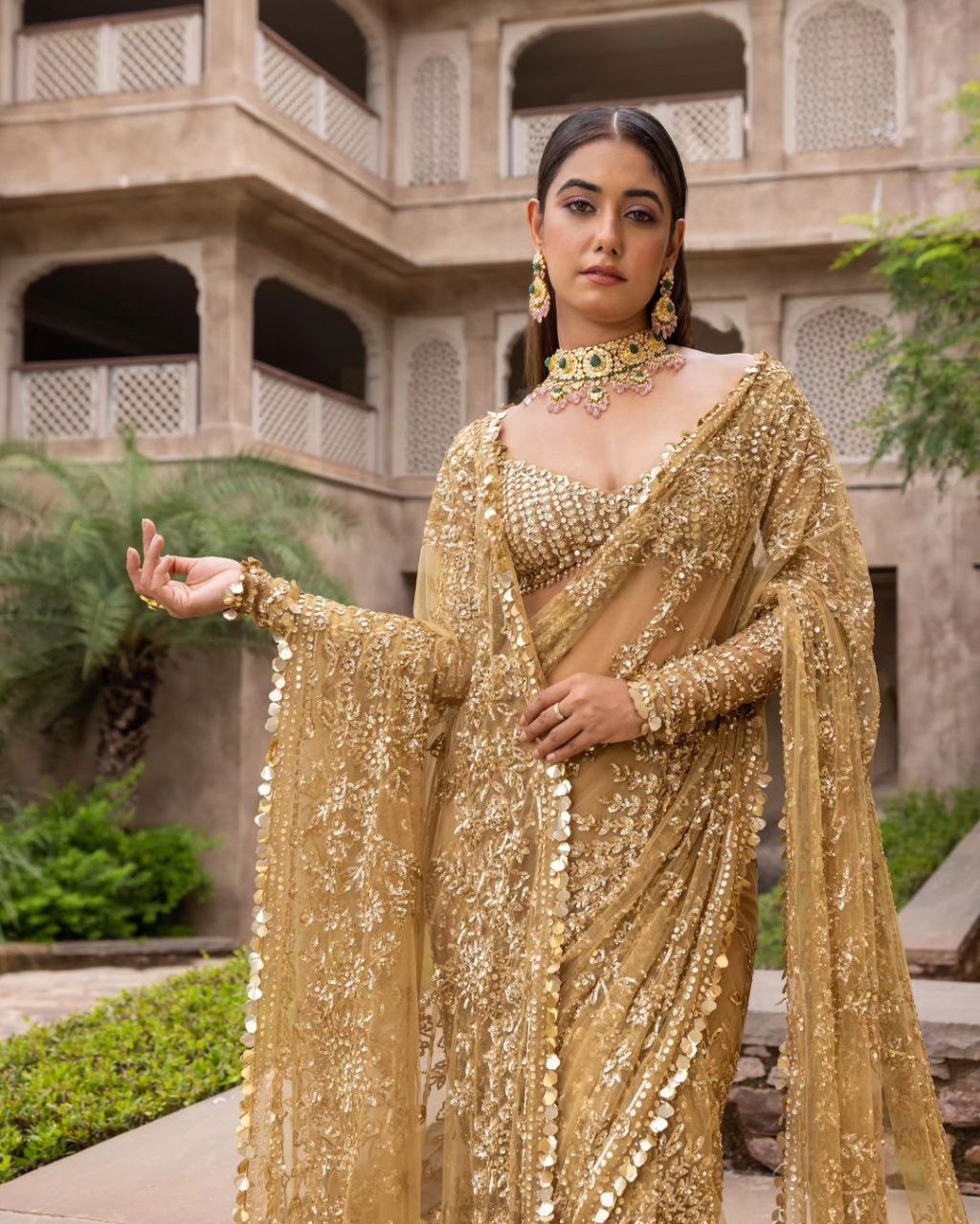 Beautiful Golden Colour Designer Saree