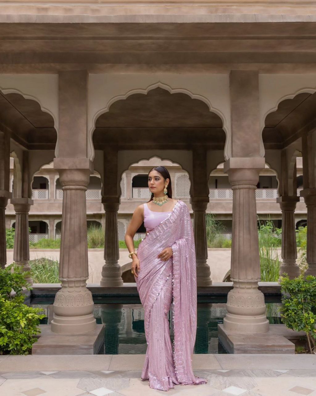 Glossy Baby Pink Colour Designer Bollywood Saree for party