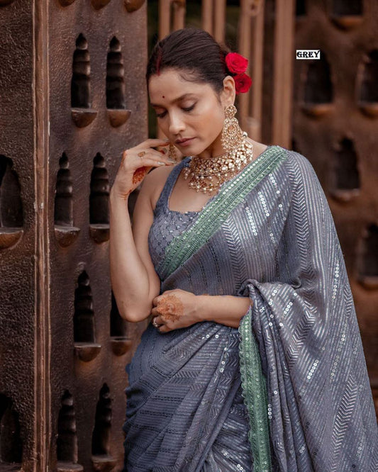 Ankita Mam Inspired Grey Colour Designer Bollywood Saree