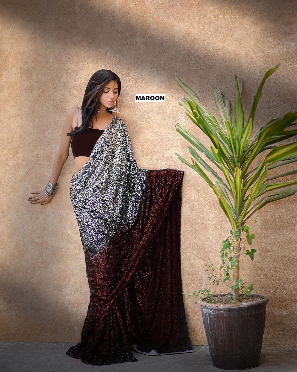 Glossy Duo Colour Shade Designer Bollywood Saree