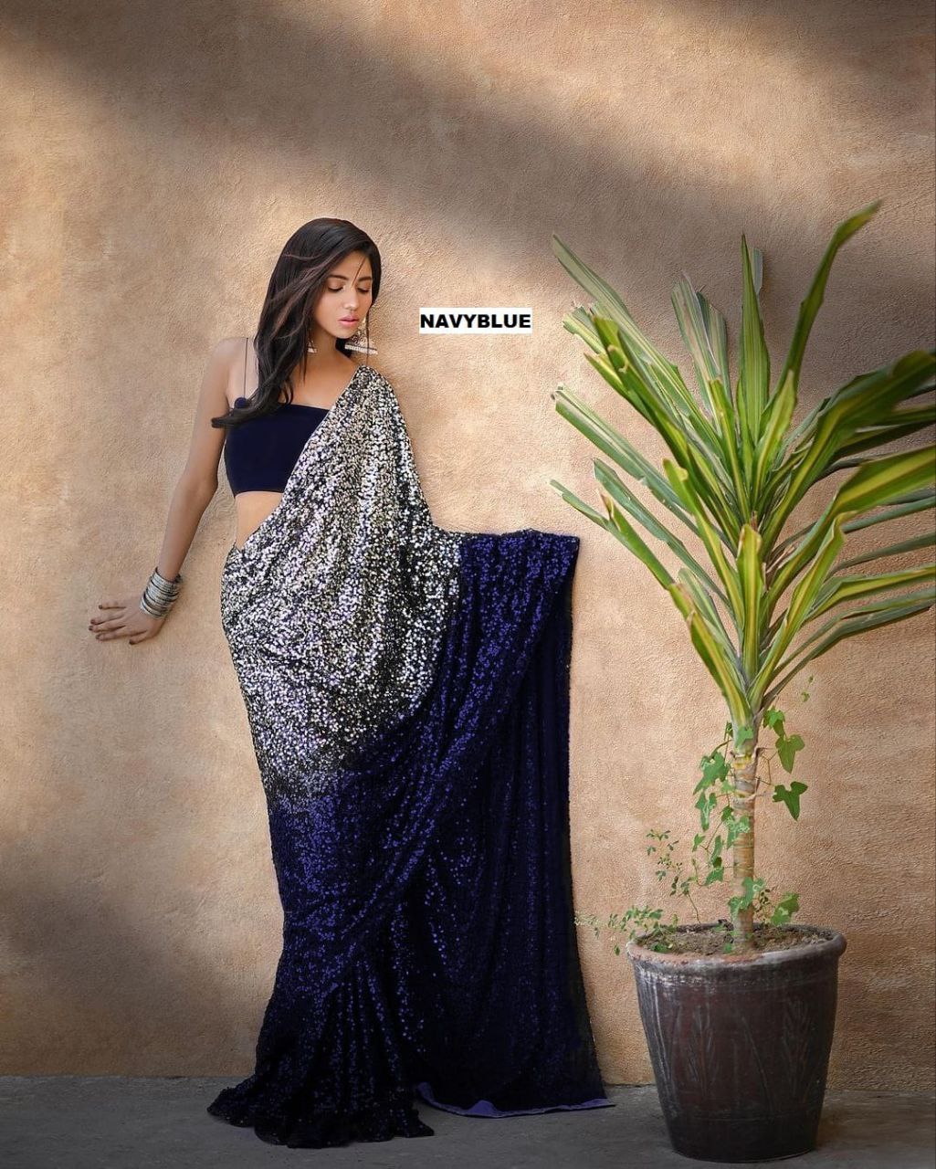 Glossy Duo Colour Shade Designer Bollywood Saree