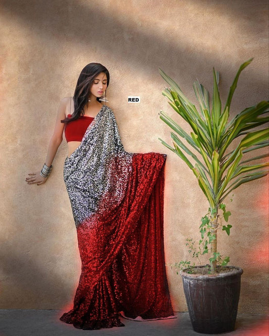 Glossy Duo Colour Shade Designer Bollywood Saree