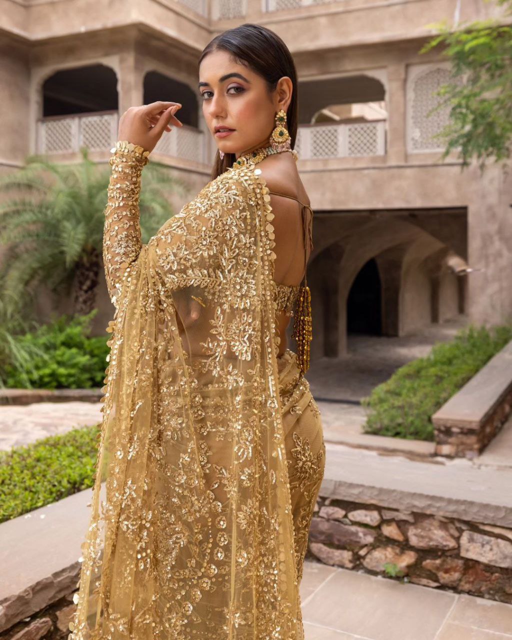 Beautiful Golden Colour Designer Saree