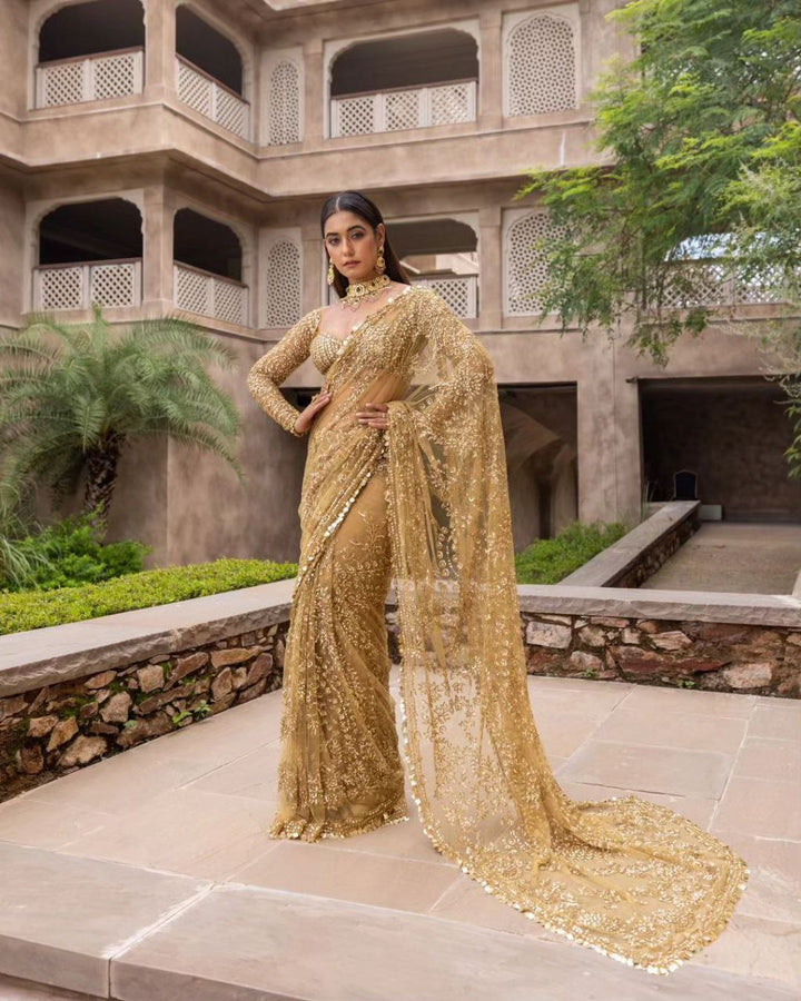 Beautiful Golden Colour Designer Saree