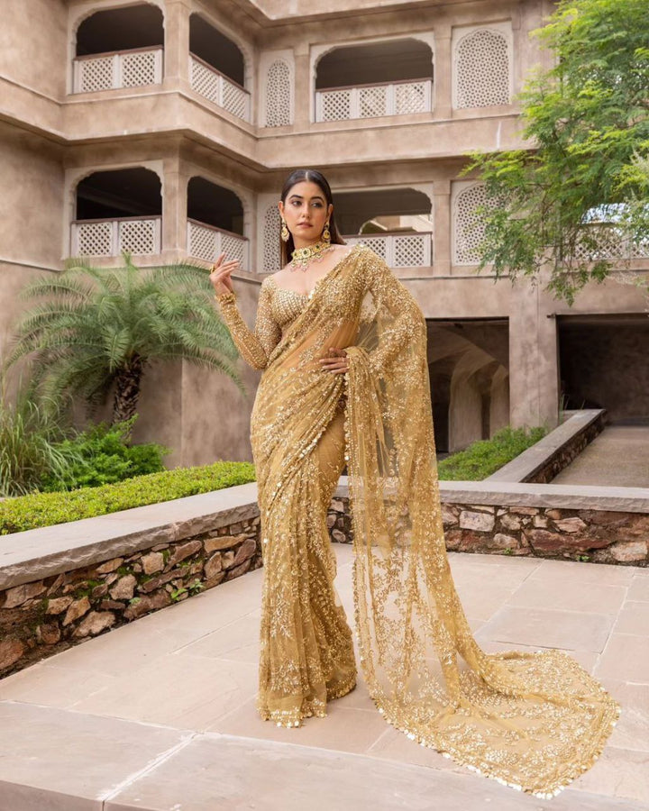 Beautiful Golden Colour Designer Saree