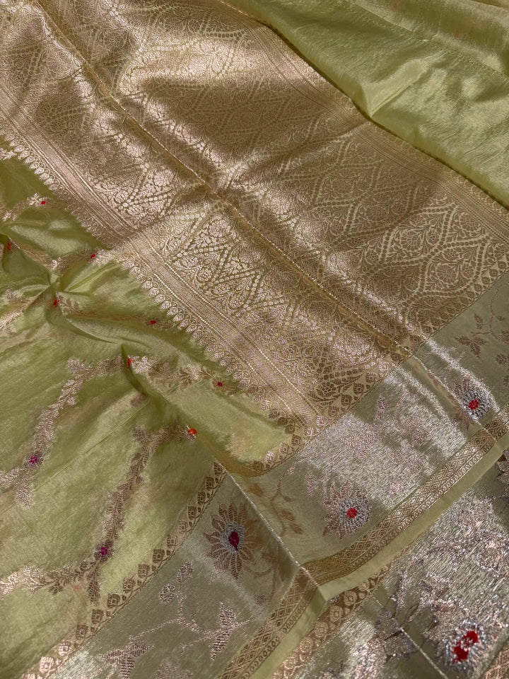 Pista Meenakari Weave Chinia Silk Banarasi Saree