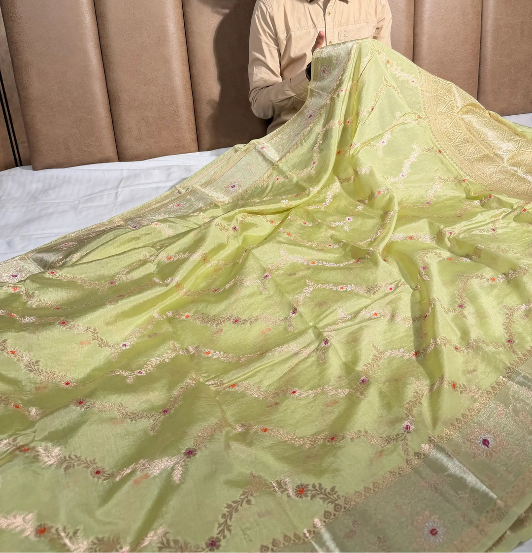 Pista Meenakari Weave Chinia Silk Banarasi Saree