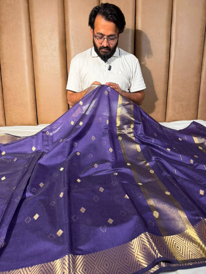 dark Purple Buti Weave Softsilk Banarasi Saree